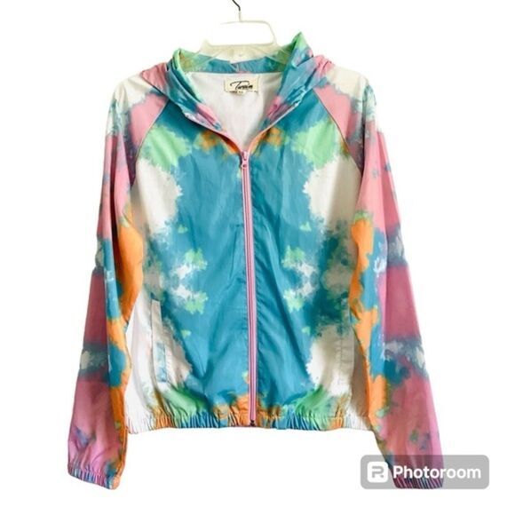 Twain Tie Dye zip up‎ Relaxed Fit Front Hooded Windbreaker XL - Picture 3 of 8